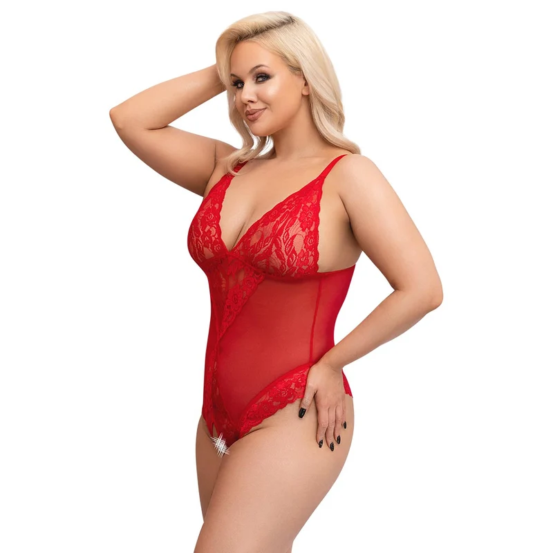 Body ouvert rot XL - 4XL mit Soft-Cups und breiten Trägern "Anette"