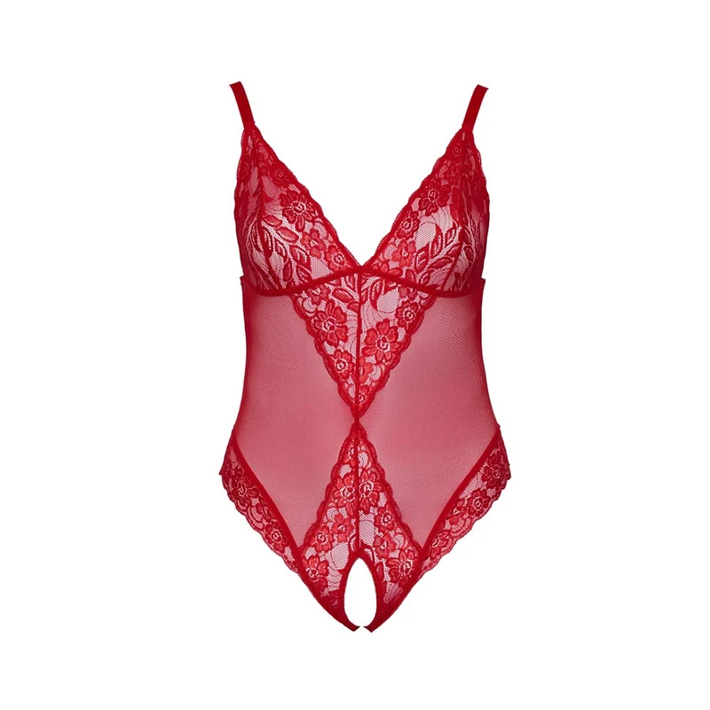 Body ouvert rot XL - 4XL mit Soft-Cups und breiten Trägern "Anette"