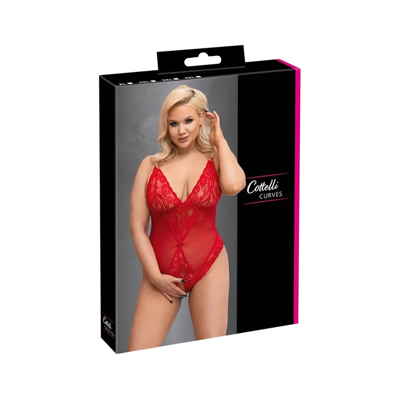 Body ouvert rot XL - 4XL mit Soft-Cups und breiten Trägern "Anette"
