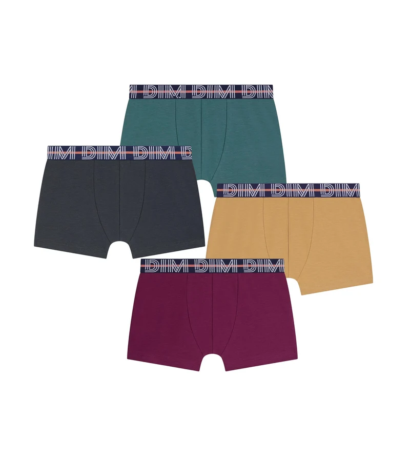 4er-Pack Boxershorts für Jungs in Bordeauxrot, Gelb, Ebenholz und Grün aus Stretch-Baumwolle für Kinder