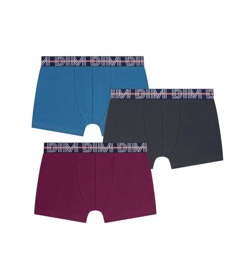 3er-Pack Boxershorts für Jungen Bordeaux Blau Ebenholz Coton Stretch Kids