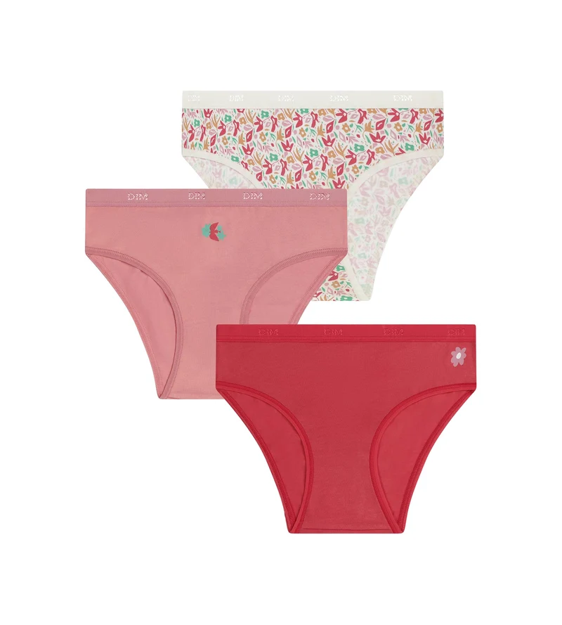3er-Pack Stretch-Baumwollhöschen für Mädchen mit roten Blumen von Les Pockets
