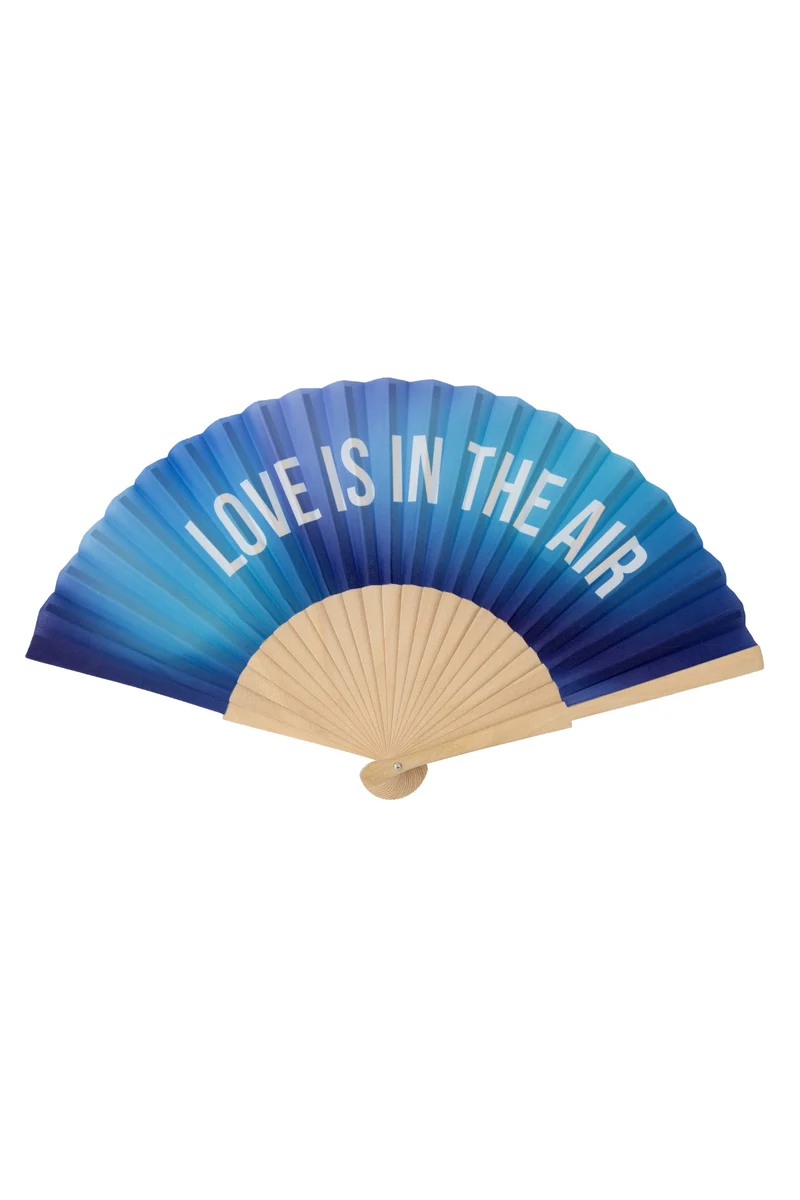Fächer "love is in the air" - blau - 42,5 × 23 cm