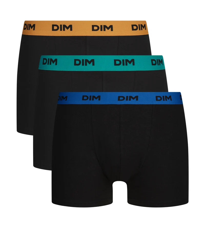 3er-Pack schwarze Boxershorts für Herren mit farbigem Bund Caméléon Mix & Colors