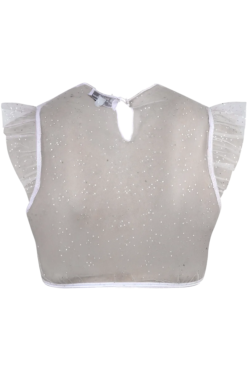 Dirndlbluse aus transparentem Tüll mit Glitzerpünktchen - lichtgrau