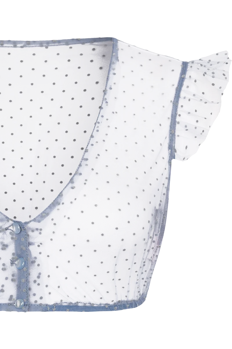 Gepunktete Dirndlbluse transparent mit Flügelärmel