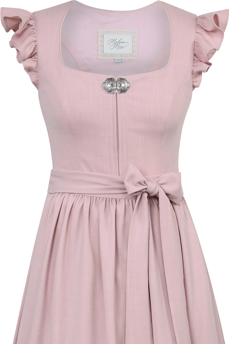 Monochromes Midi-Dirndl mit Schließe und Flügelärmel - blush