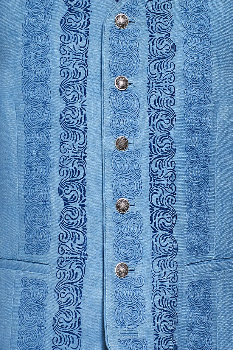 Blaudruck-Gilet mit Reliefstickerei
