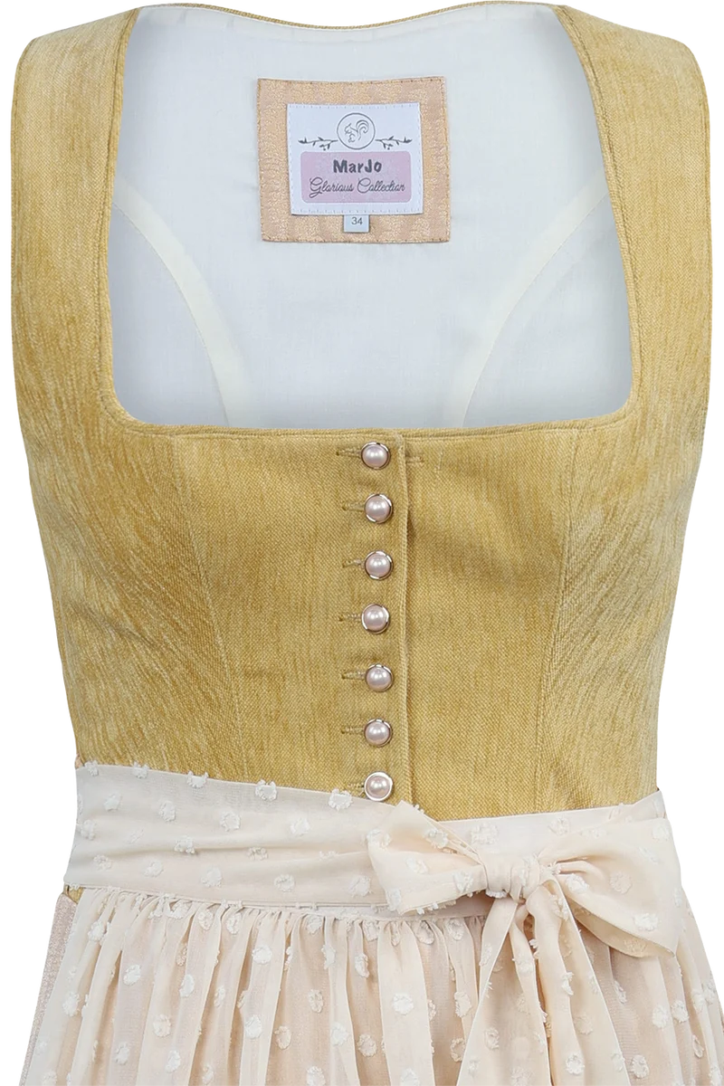 Midi-Samtdirndl mit gepunkteter Chiffonschürze