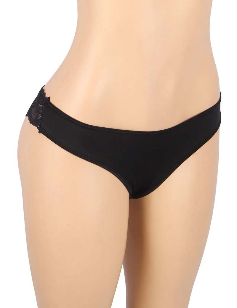 Schwarzer Milchseiden-Slip – Spitze und Cut-Out-Rücken mit Baumwollfutter