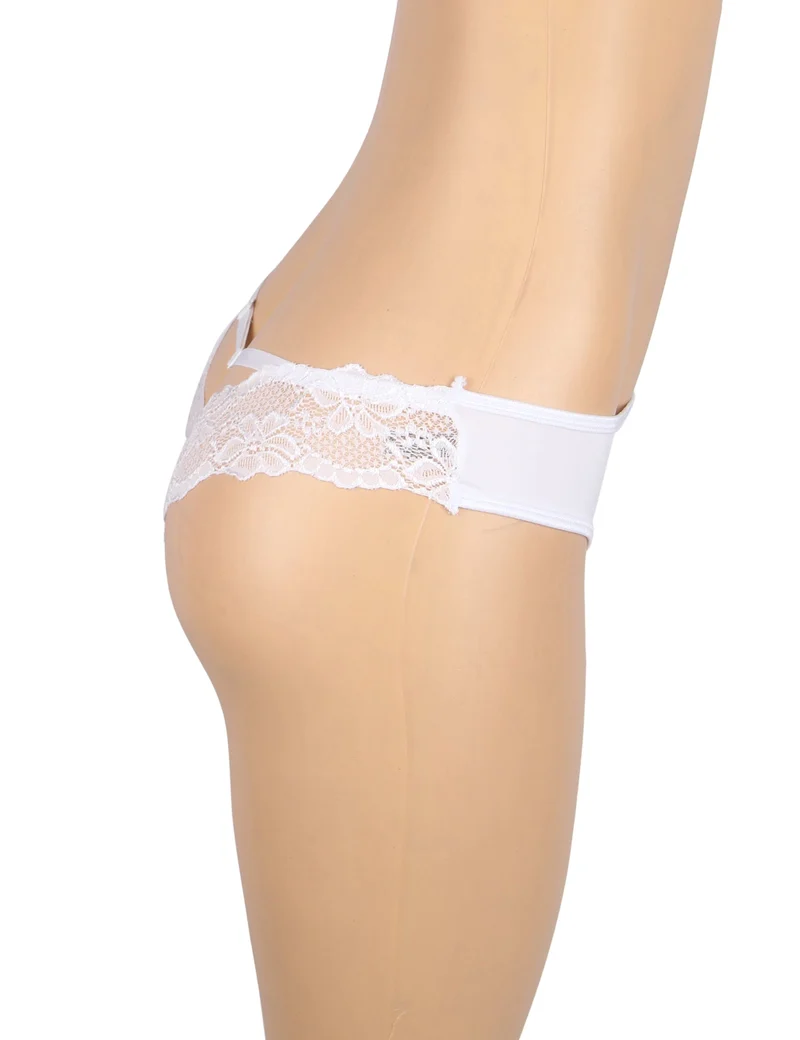 Weißer Milchseiden-Slip – Spitze und Cut-Out-Rücken mit Baumwollfutter