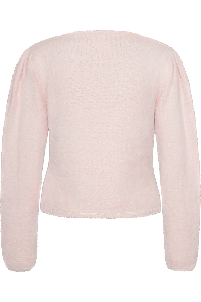 Damen Strickjacke flauschig mit Puffärmel - rose
