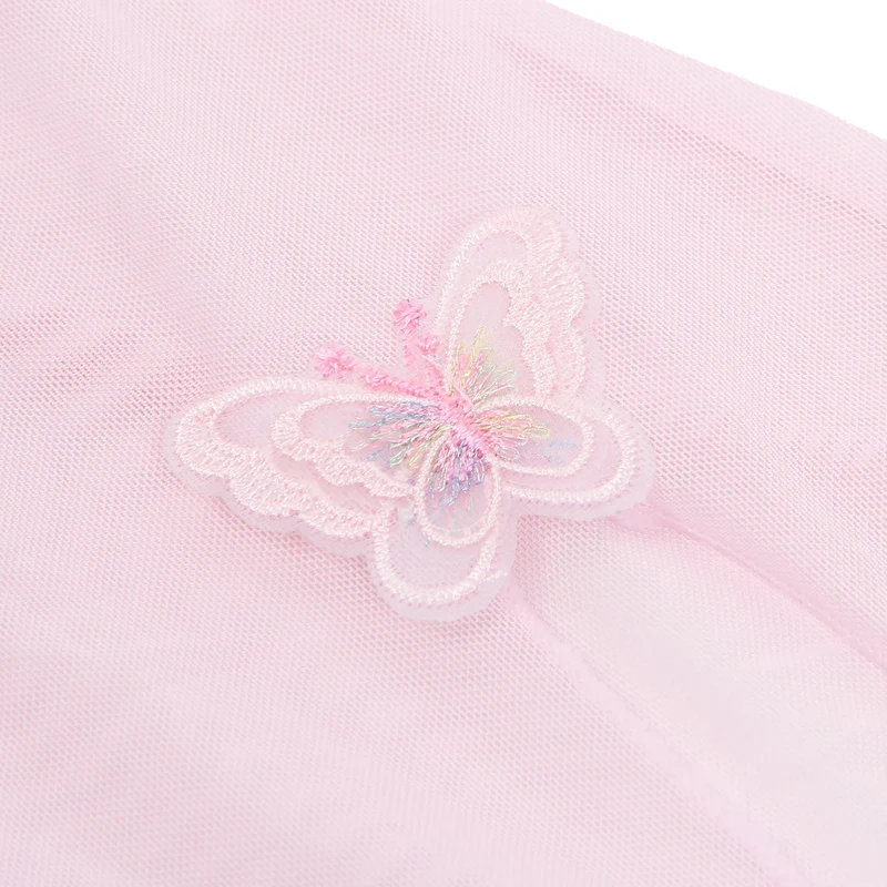 Rosa Netz-Camisolekleid – mit Schleifenträgern, Bügeln, 3D-Schleifen und Schlitz vorne.
