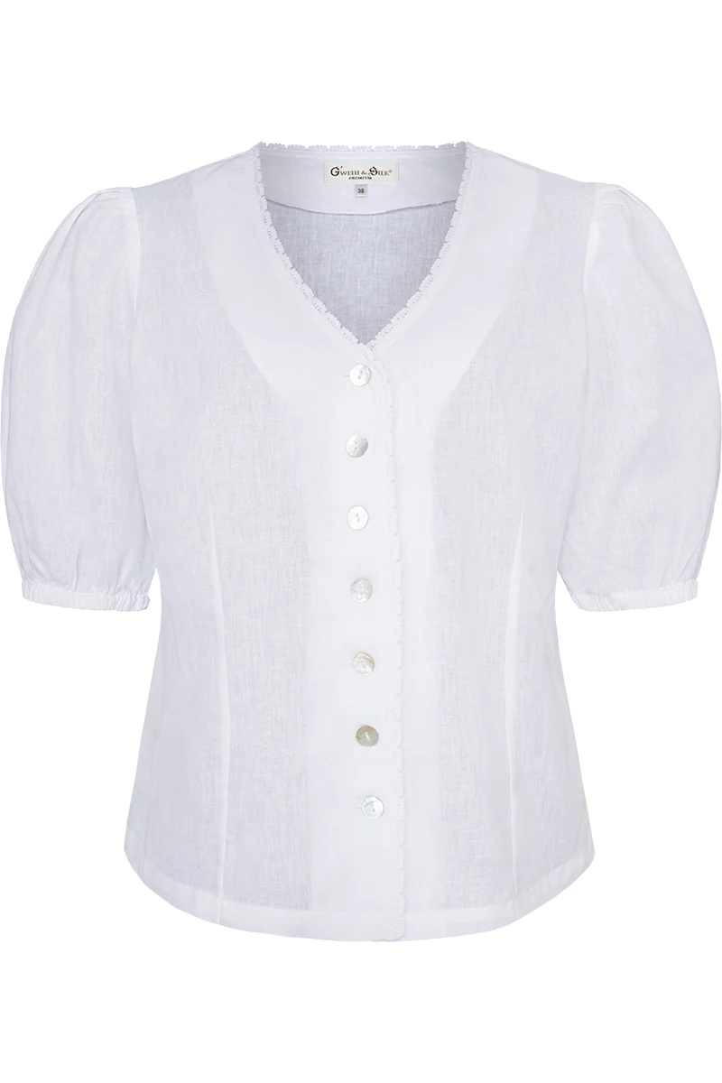 Damen Trachtenbluse mit Leinenanteil - weiß
