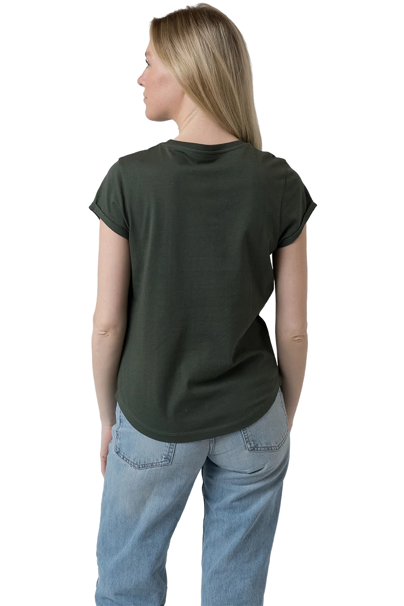 Damen T-Shirt mit Blumenbrezen-Druck - tannengrün