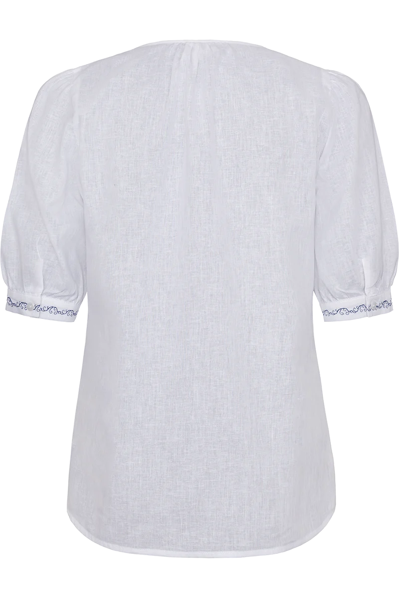 Damen Leinen-Baumwoll-Bluse mit Stickerei