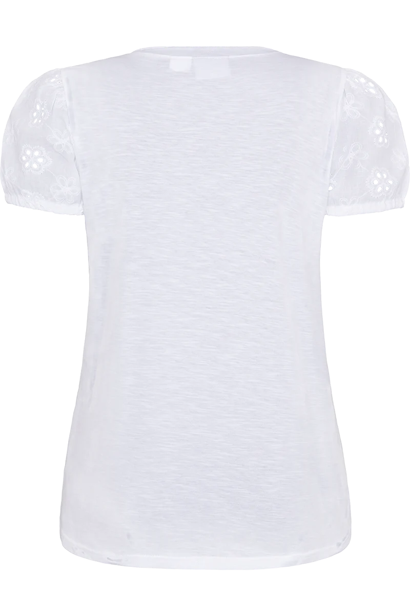 Damen Baumwollshirt mit Lochstickerei am Kurzarm