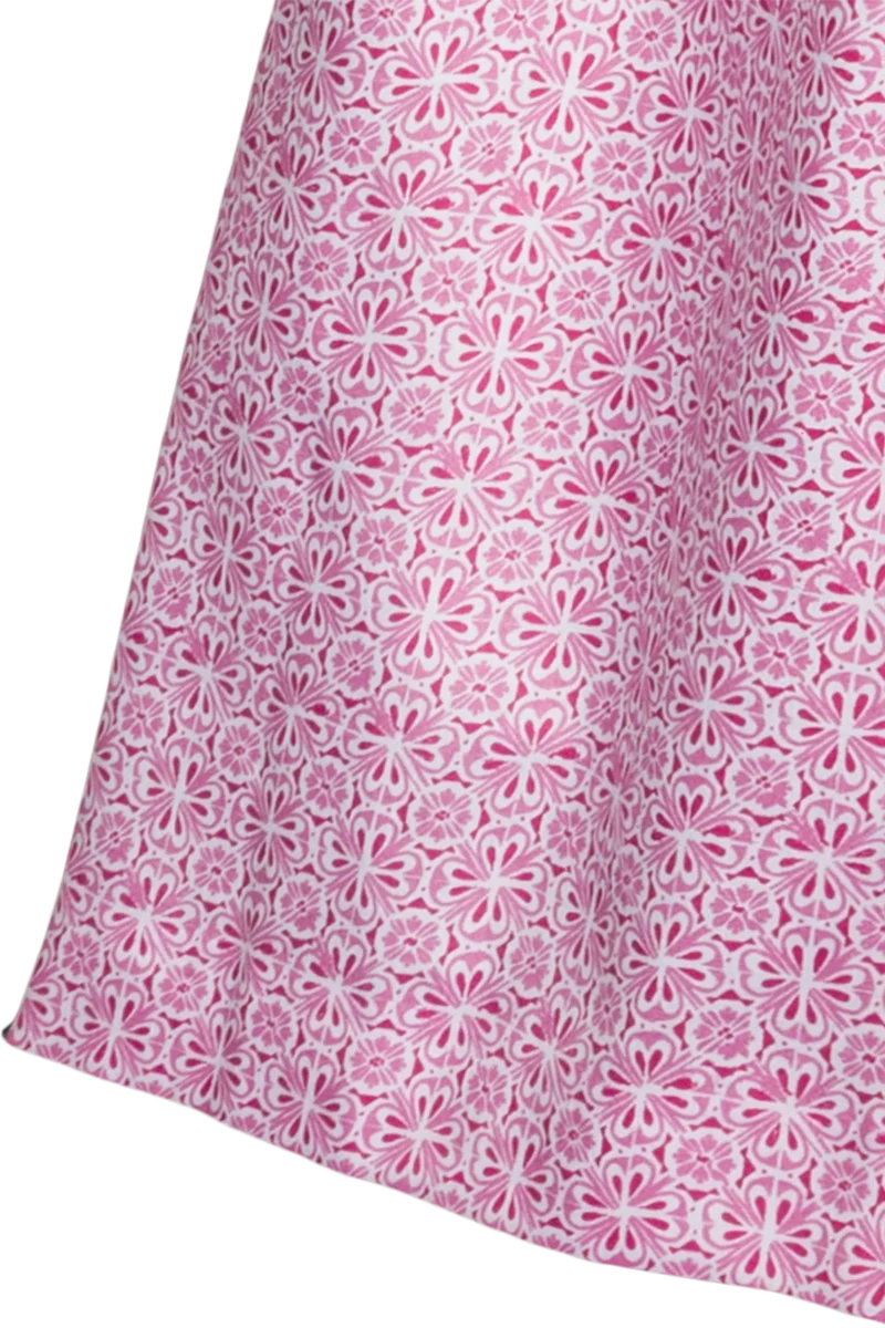 Langes Baumwolldirndl mit Perlmuttknöpfen - rosa gemustert