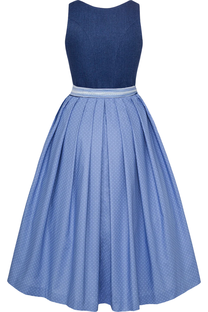 Leinen-Dirndl lang mit Perlmuttknöpfen