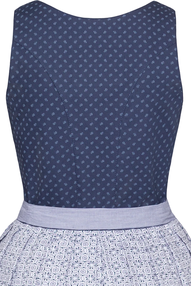 Langes Baumwolldirndl mit Perlmuttknöpfen - blau gemustert