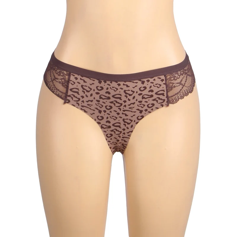 Nahtloser Stringtanga mit Leopardenmuster aus Eisseide – Elastischer Spitzenbund