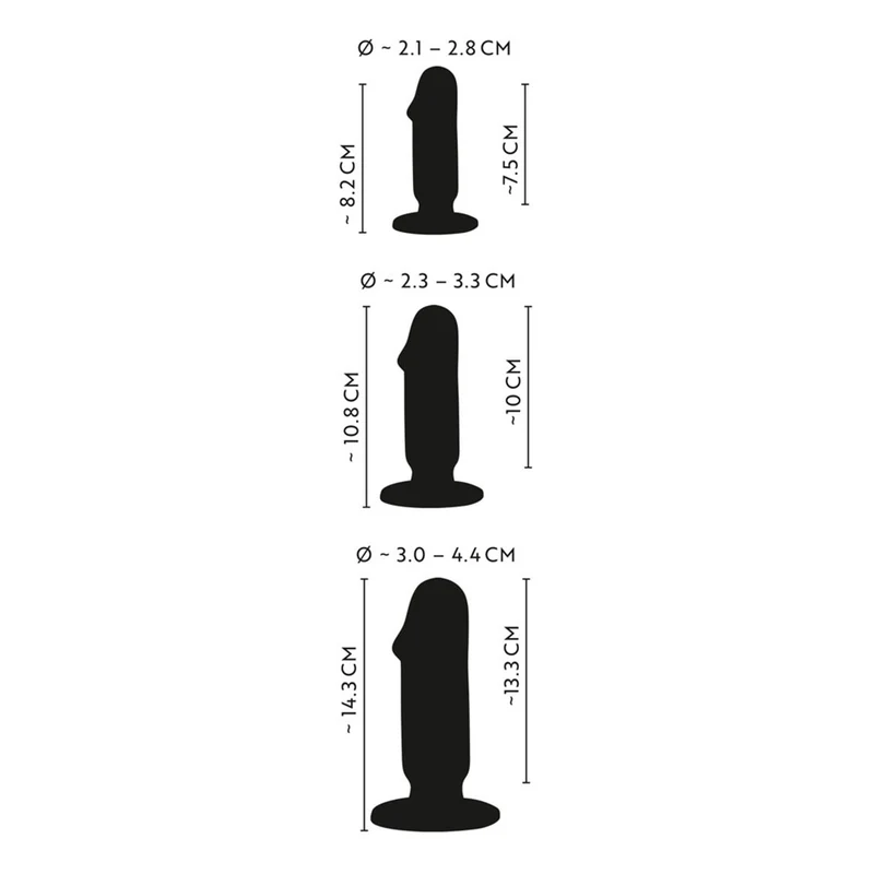 3-tlg. Analplug-Set mit großem Standfuß und ausgeformter Eichel