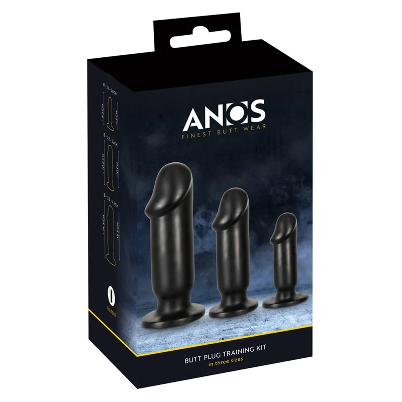 3-tlg. Analplug-Set mit großem Standfuß und ausgeformter Eichel