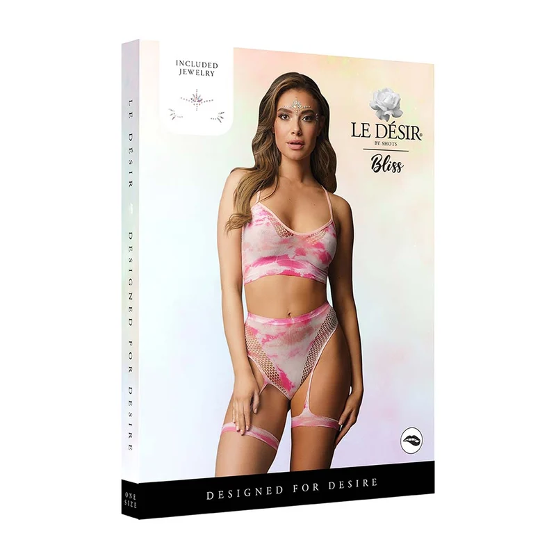 Trendiges Damen BH-Set Pink Tie Dye oder Apricot Pastell mit Strumpfbändern "x18
