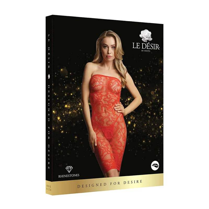 Le Desir Minikleid aus Spitze S-XXL mit Strass-Steinen rot