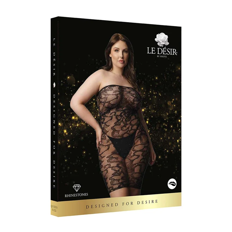 Le Desir Minikleid aus Spitze S-XXL mit Strass-Steinen schwarz