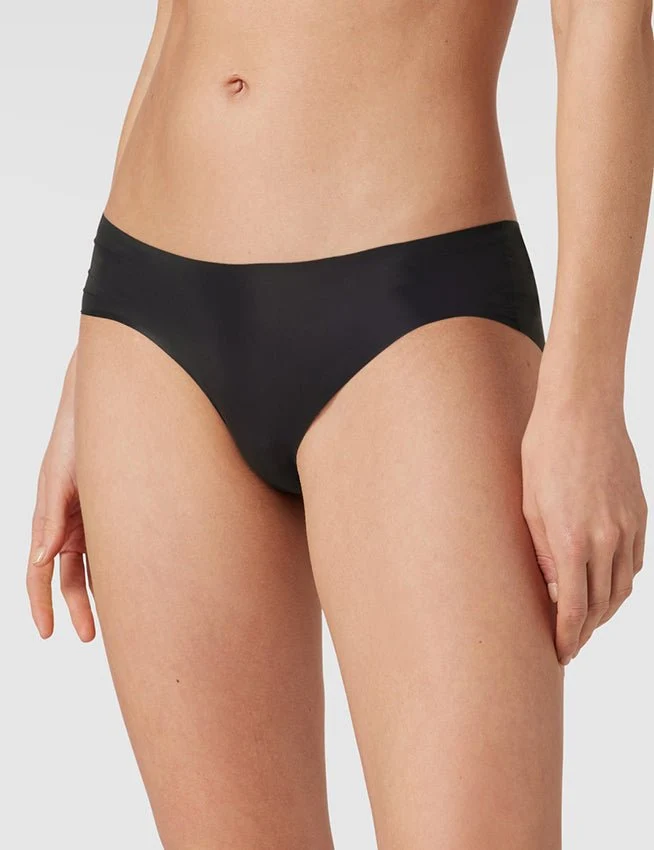 Nahtloser String aus schwarzer Eisseide – mit wellenförmigem Spitzendetail an der Hüfte und verstellbarem Beinausschnitt
