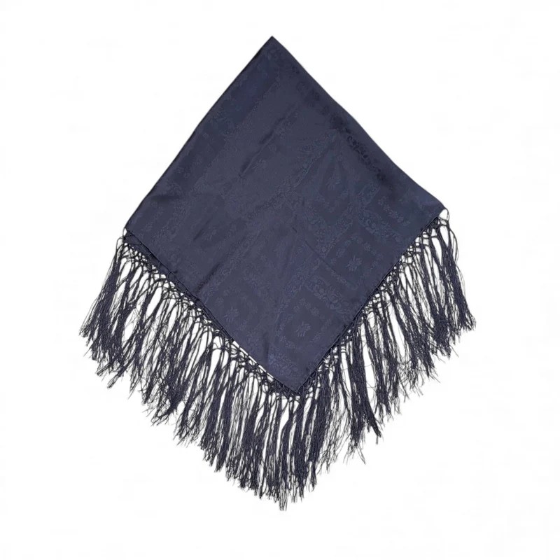 Seidentuch Fransen Dunkel Blau