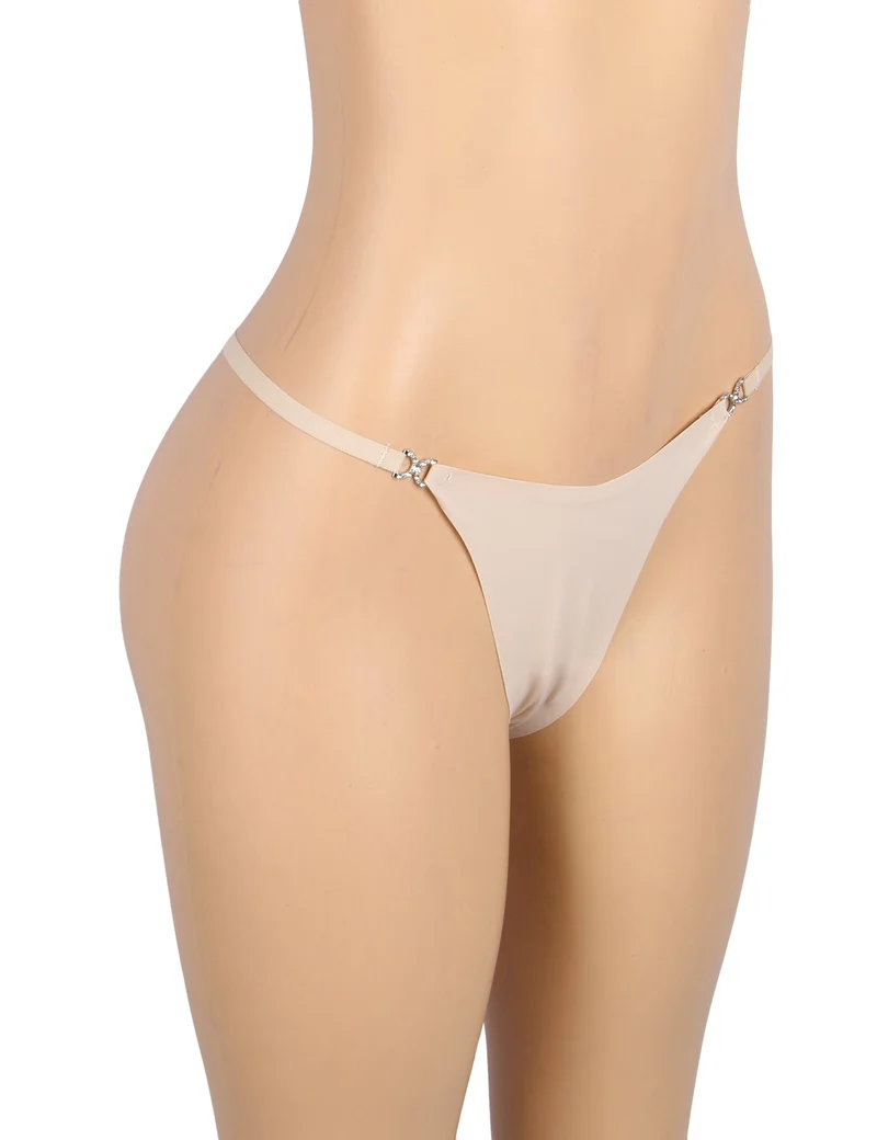 Nahtloser Slip in Nude – Strassbesatz an der Seite, Bademodenstoff & verstellbarer Beinabschluss