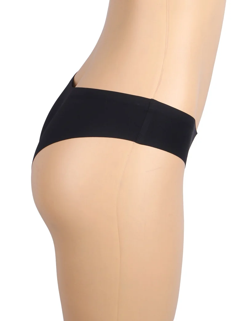 Schwarzer, nahtloser Slip – Dekorativer Ringbund, Nylon-Bademodenstoff & abschneidbarer Saum