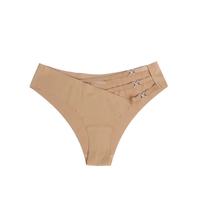Nahtloser brauner Slip – Dekorativer Ringbund, Nylon-Bademodenstoff & Abschneidbarer Saum