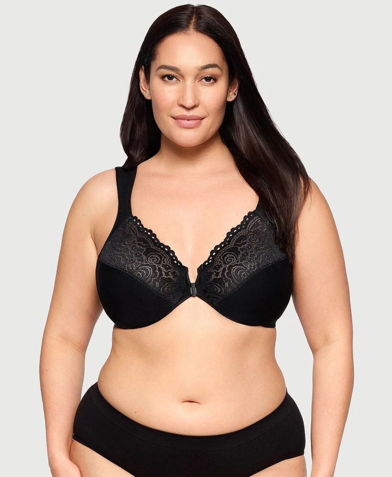 Front-Closure Posture Back WonderWire Lace Bra Black