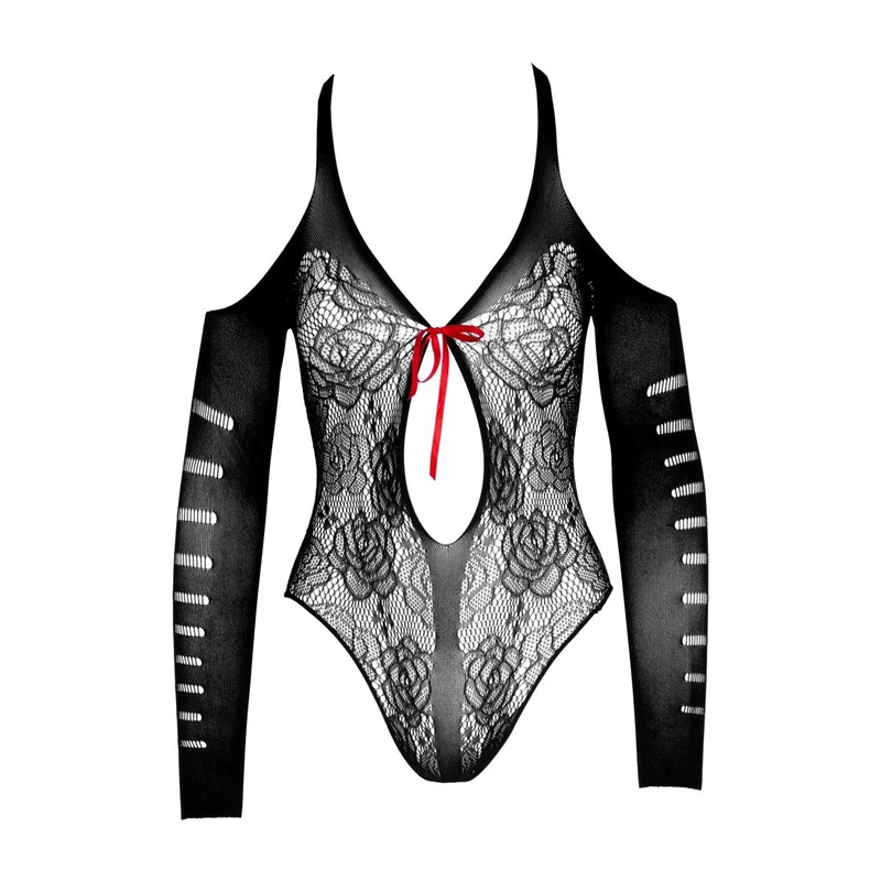 Langarm Body ouvert S-L mit Bindeschleife vorne "Aria"