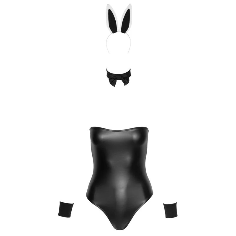 5-tlg. Bunny Kostüm Set S-XL Body mit abnehmbarem Puschel "Nina"