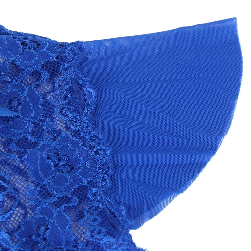 Schwarzer Teddy aus Spitzenmesh – Tiefer V-Ausschnitt mit Neckholder, Rüschensaum und abnehmbarer Schmetterlingsbund