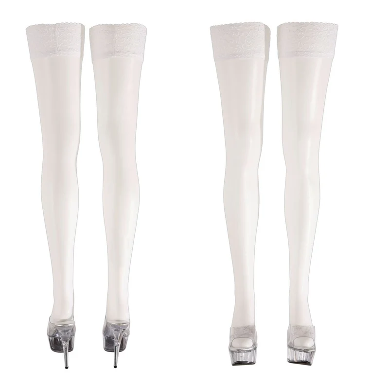Halterlose Strümpfe weiss XS-XL mit 7cm Spitzen-Abschluss "Nora"