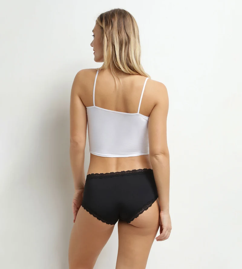 Damen-Boxershorts aus Mikrofaser und Spitze Schwarz Dim