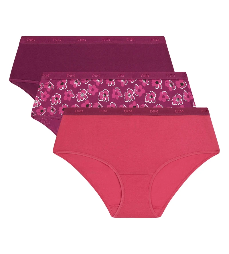 3er-Pack Damen-Boxershorts aus Stretch-Baumwolle Fleurs Rubis von Les Pockets