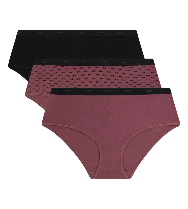 3er-Pack Damenboxershorts aus Stretch-Baumwolle in Schwarz-Pflaume von Les Pockets