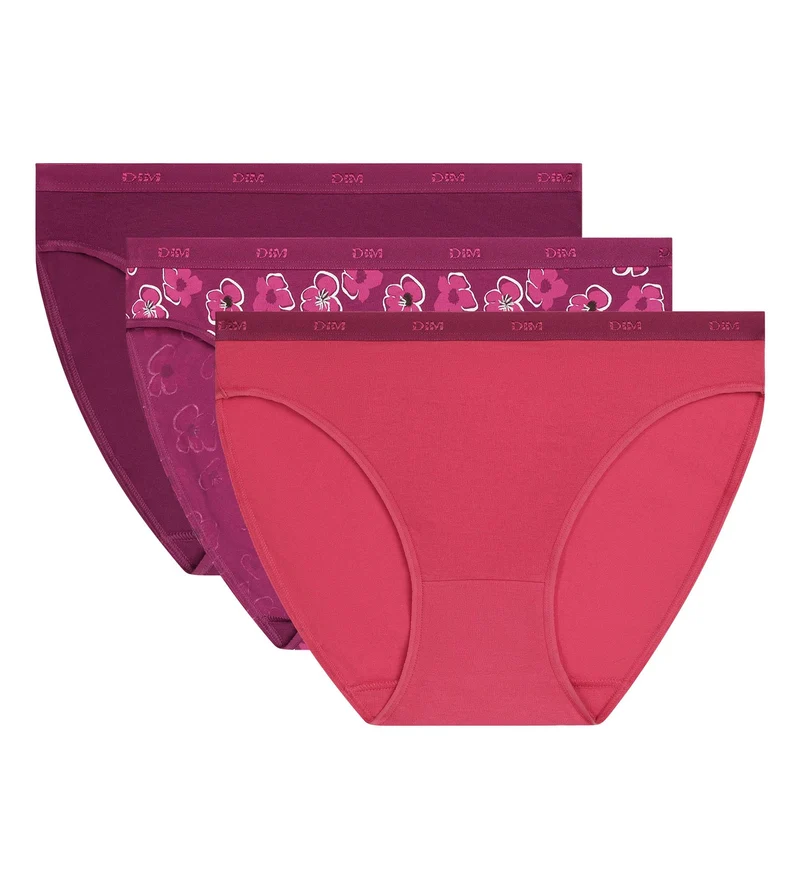 3er-Pack Damen-Slips aus Stretch-Baumwolle Fleurs Rubis von Les Pockets