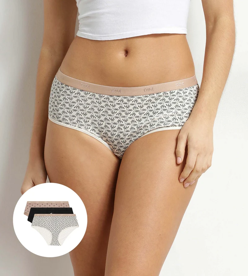3er-Pack Damen-Boxershorts aus Stretch-Baumwolle mit Palmenmuster Les Pockets