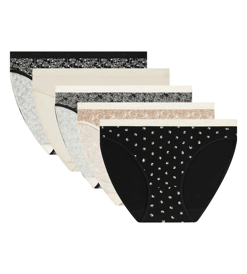5er-Pack Damen-Slips aus Stretch-Baumwolle mit tropischem Muster von Les Pockets