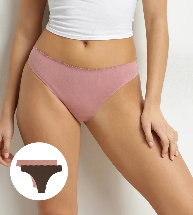 2er-Pack Damen-Tangas in Braun und Rosa Body Touch Easy