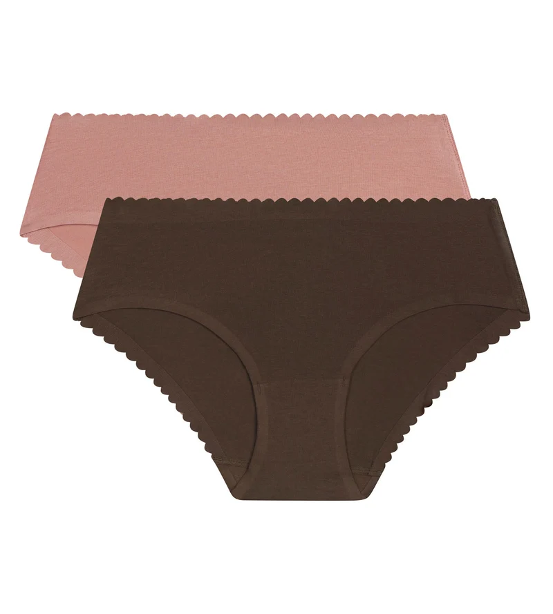 2er-Pack Damen-Slips aus Stretch-Baumwolle in Braun und Rosa Body Touch