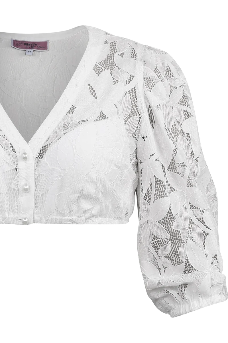 Dirndlbluse mit Spitze und weiten 3/4-Ärmel