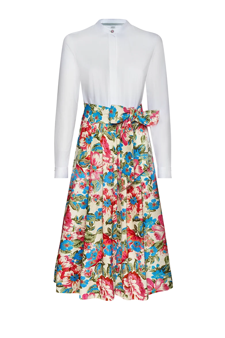 Blusenkleid mit floralem Leinenrock